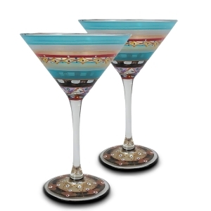 Set of 2 Mosaic Carnival Confetti Hand Painted Martini Drinking Glass 7.5 Oz. - All