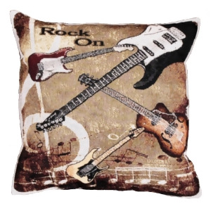 Set of 2 Rock 'n Roll Rock On Guitar Decorative Tapestry Throw Pillows 17 - All