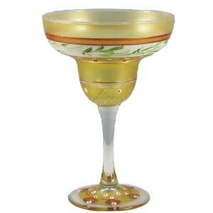 Set of 2 Mosaic Gold Garland Hand Painted Margarita Drinking Glasses 12 Ounces - All