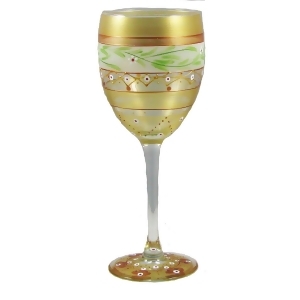 Set of 2 Mosaic Gold Garland Hand Painted Wine Drinking Glasses 10.5 Ounces - All
