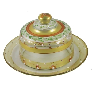 Mosaic Gold Garland Stripes Hand Painted Glass Cheese Dome with Plate 6 - All