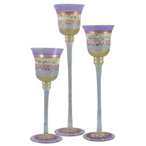 Set of 3 Mosaic Garland Stripes Hand Painted Stemmed Votive Candleholders 12 - All