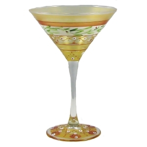 Set of 2 Mosaic Gold Garland Hand Painted Martini Drinking Glasses 7.5 Ounces - All
