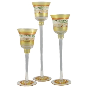Set of 3 Mosaic Gold Garland Hand Painted Stemmed Votive Candleholders 12 - All