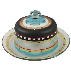 Mosaic Chalkboard Stripes Hand Painted Glass Cheese Dome with Plate 6 - All
