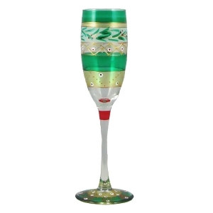 Set of 2 Mosaic Christmas Garland Hand Painted Champagne Flute Glass 5.75 Oz. - All