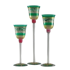 Set of 3 Mosaic Christmas Garland Hand Painted Stemmed Votive Candleholders 12 - All