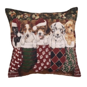 Set of 2 Christmas Puppy Dog Stockings Decorative Tapestry Throw Pillows 17 - All