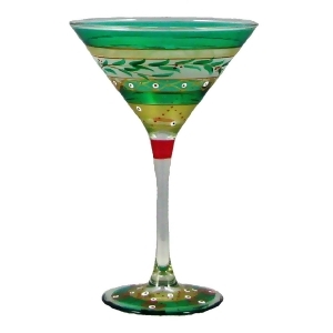 Set of 2 Mosaic Christmas Garland Hand Painted Martini Drinking Glass 7.5 Oz. - All