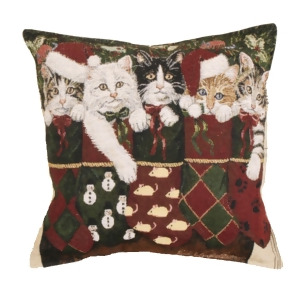 Set of 2 Christmas Kitty Cat Stockings Decorative Tapestry Throw Pillows 17 - All