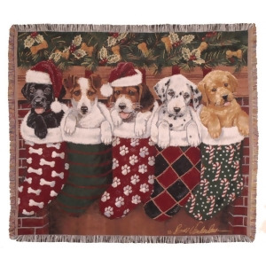 Puppy Dog Christmas Stockings Decorative Woven Afghan Throw Blanket 50 x 60 - All