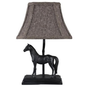 Set of 2 Black Equestrian Standing Horse Accent Lamps with Tweed Fabric Shades - All