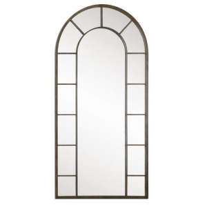 79 Aged Black Light Rust Brown Metal Framed Beveled Arch Wall Mirror - All
