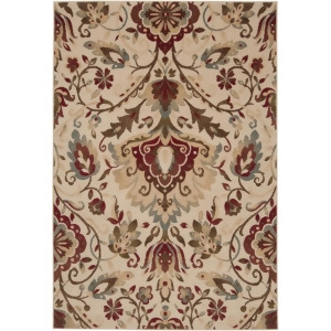 2' x 3.25' Floral Splendor Tan and Olive Green Shed-Free Rectanglular Throw Rug - All