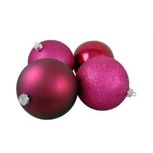 4Ct Red Raspberry 4-Finish Shatterproof Christmas Ball Ornaments 10 250mm - All