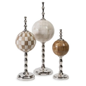 Set of 3 Sophisticated Zachary Bone Globe Finials on Chrome Stands 21 - All