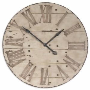 36 Natural Toned Ivory Weathered Roman Numeral Wooden Wall Clock - All