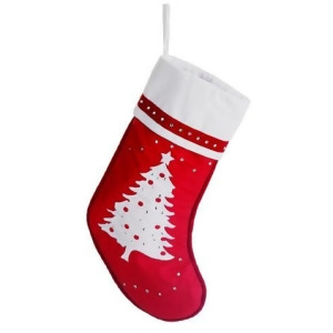 22 Red White Embroidered Christmas Tree Stocking with Rhinestones - All