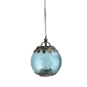 6.25 Aqua Blue Chic Bohemian Glass Tea Light Candle Holder Lantern - All