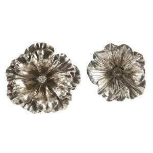 Set of 2 Large Dramatic Sculpted Silver Flower Table Top Decorations 21.75 - All