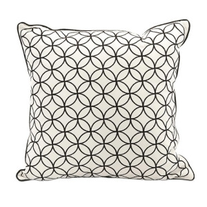 17.5 Modern Geometric White Embroidered Cotton Throw Pillow with Black Trim - All