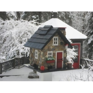 9.5 Stone Cottage Red Black White Outdoor Garden Hanging Bird Feeder - All