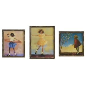 Set of 3 Charming Girl in Summer Dress Decorative Framed Wall Art Decor - All