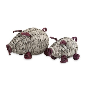 Set of 2 Penelope Recycled Woven Craft Repurposed Newsprint and Iron Pig Figures - All