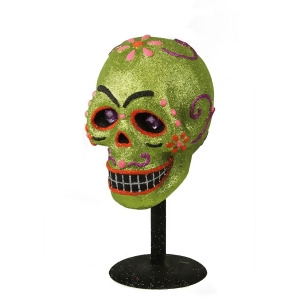 12 Day of the Dead Green Glitter Drenched Skull Halloween Table Top Decoration - All