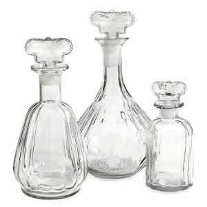 Set of 3 Elegant Glass Decanter Bottles with Royal Crown Shaped Stoppers - All