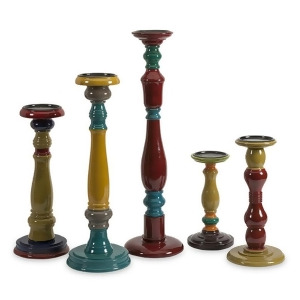 Set of 5 Johanna Bold Eclectic Jewel Toned Pillar Candle Holders - All