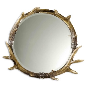 26 Rustic Natural Brown Ivory Faux Stag Antler Beveled Round Wall Mirror - All