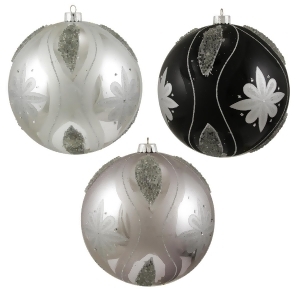 3Ct Black and Silver Floral Shatterproof Christmas Ball Ornaments 6 150mm - All