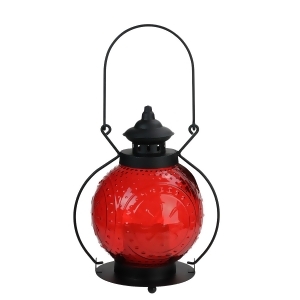 11 Red Molded Glass Lantern with Flameless Led Pillar Timer Candle - All