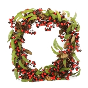 24 Red and Black Berry and Pine Cone Artificial Christmas Wreath Unlit - All