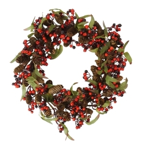 20 Red and Black Berry and Pine Cone Artificial Christmas Wreath Unlit - All