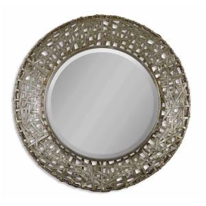 32 Antiqued Champagne Black Woven Metal Framed Beveled Round Wall Mirror - All
