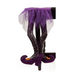 18.5 Purple and Silver Spiderweb Wicked Witch Legs Halloween Table Decoration - All