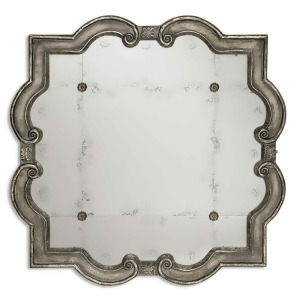 65 Quatrefoil Distressed Silver Leaf Tiled Framed Square Wall Mirror - All