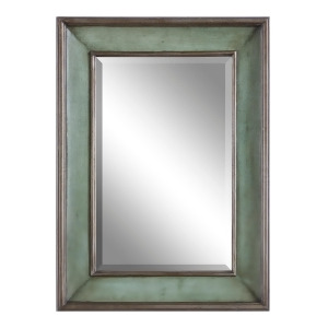 37 Blue Green Silver Leaf Wood Framed Beveled Rectangular Wall Mirror - All