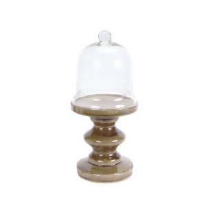13.75 Distressed Finish Ceramic Brown Pedestal with Glass Dome Table Top Decoration - All