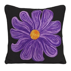 16 Kimora Black Square Throw Pillow with Striking Purple Violet Blossom - All