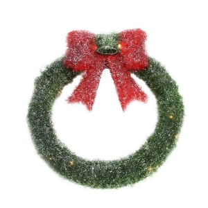 16 Lighted Tinsel Green Wreath with Bow Christmas Window Decoration - All