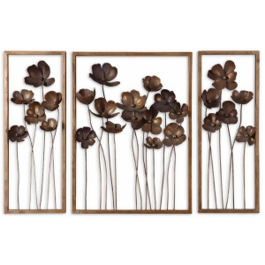 Set of 3 Decorative Antique Gold Leaf Poppy Flower Metal Wall Art 40 - All