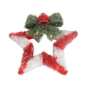 16 Lighted Tinsel Red White Star Wreath with Bow Christmas Window Decoration - All