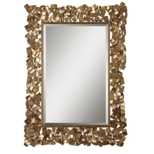54 Antique Gold Gray Glaze Metal Framed Beveled Rectangular Wall Mirror - All