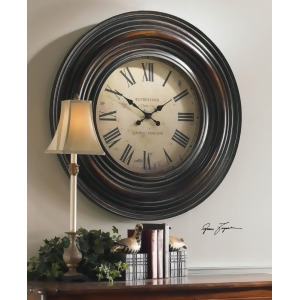 38 Burnished Brown Round Wooden Wall Clock - All