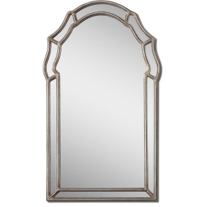 35 Antiqued Silver Leaf Gray Decorative Metal Framed Arch Wall Mirror - All