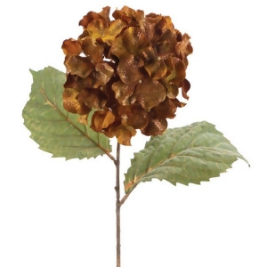 Pack of 6 Gold and Brown Artificial Silk Hydrangea Stem Flowers with Glitter - All