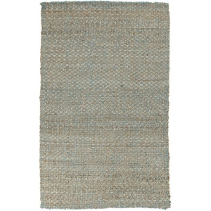 2' x 3' Breezy Comfort Tan and Sky Blue Hand Woven Jute Area Throw Rug - All